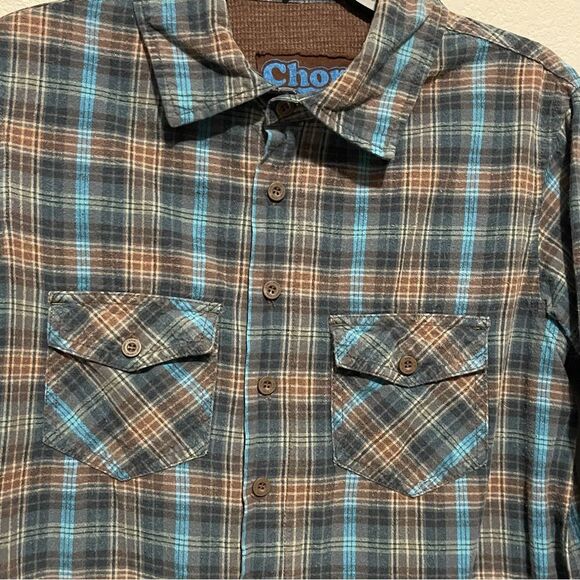 Chor Men’s Waffle Knit Lined Flannel Long Sleeve Shirt Size Small in Blue Brown - Picture 4 of 8